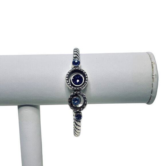 Brighton Halo Silver Tone Blue And Purple Hinged Bangle Bracelet (5935-1-2-3) - Picture 2 of 8